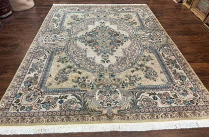 Pak Persian Rug 8 x 10.6, Elegant Oriental Carpet, Floral Medallion, Vintage Handmade Wool Rug, FIne 240 KPSI - Nuvé