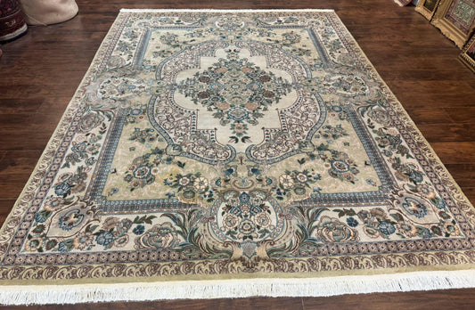 Pak Persian Rug 8 x 10.6, Elegant Oriental Carpet, Floral Medallion, Vintage Handmade Wool Rug, FIne 240 KPSI - Nuvé
