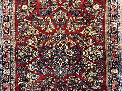 Antique Persian Sarouk Rug 3x5, Red, Floral, 200 KPSI