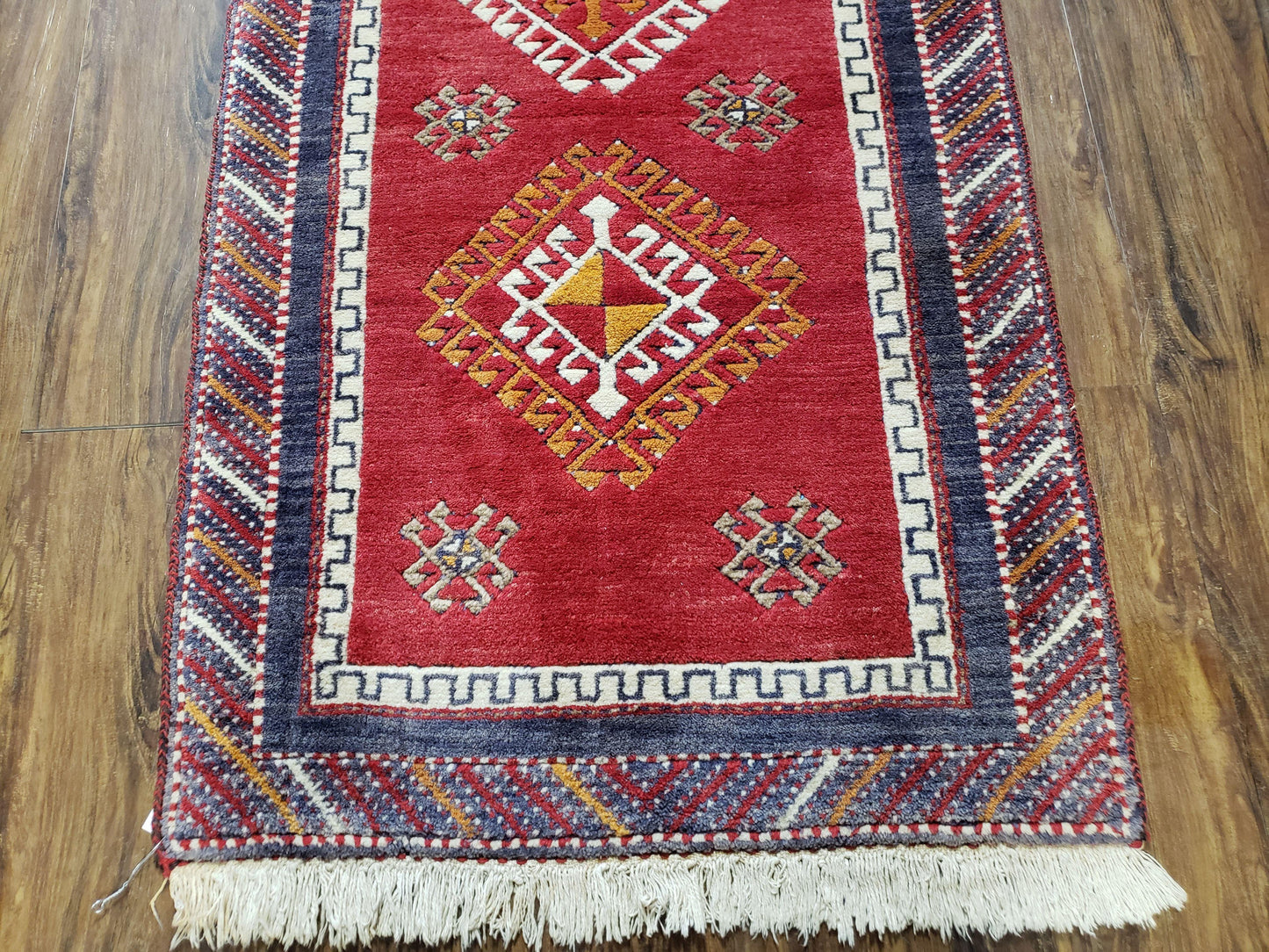 Vintage Turkish Kazak Rug 2.5 x 5 Red Wool Carpet Medallions Runner Geometric - Nuvé