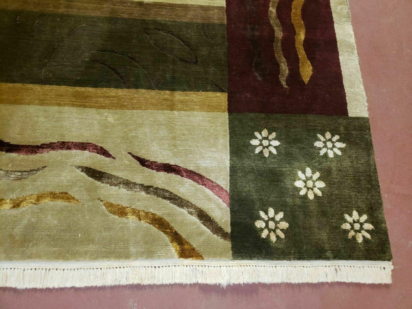 6' X 9' Modern Handmade Tibetan Nepal Wool & Silk Rug Decorative Abstract Gold - Nuvé