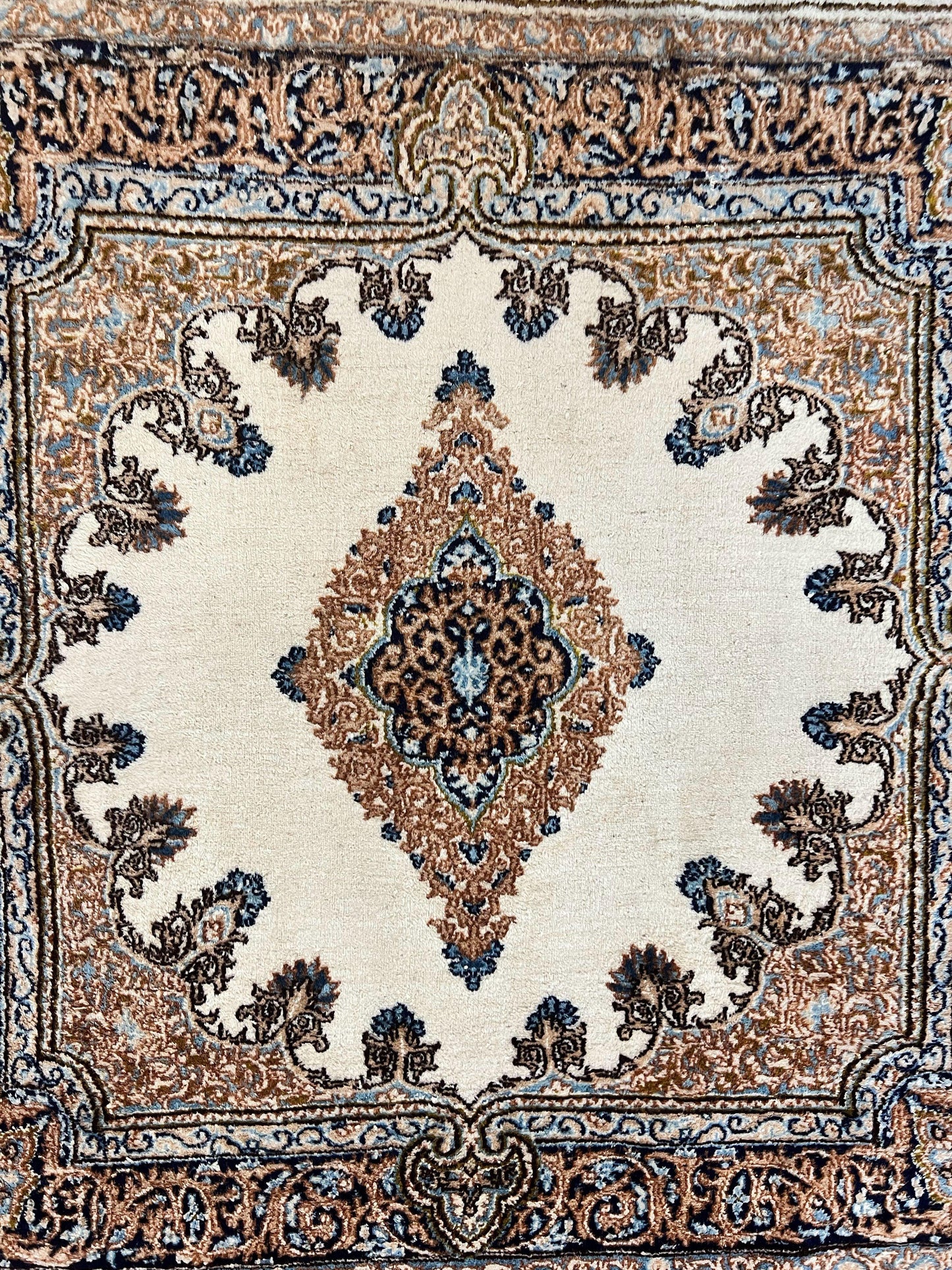 Square Persian Kirman Rug 4x4, Semi Open Field, Handmade - Nuvé
