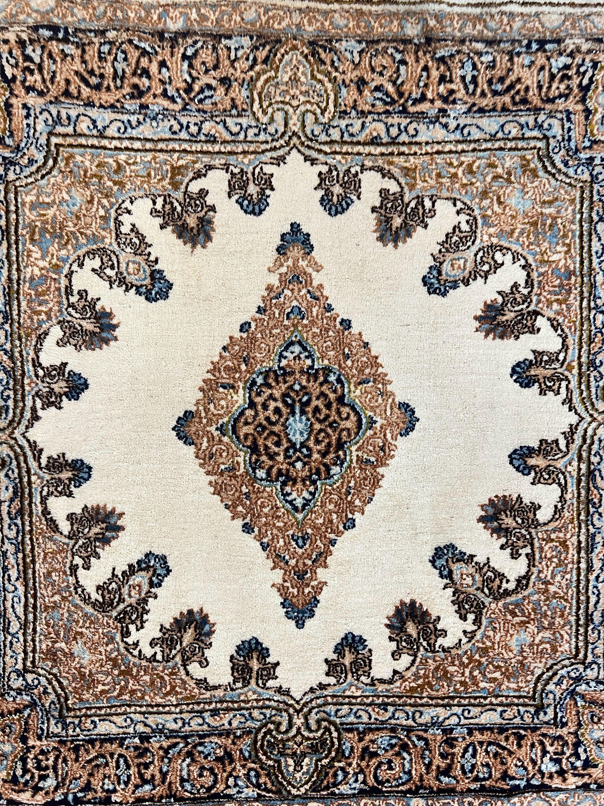 Square Persian Kirman Rug 4x4, Semi Open Field, Handmade - Nuvé