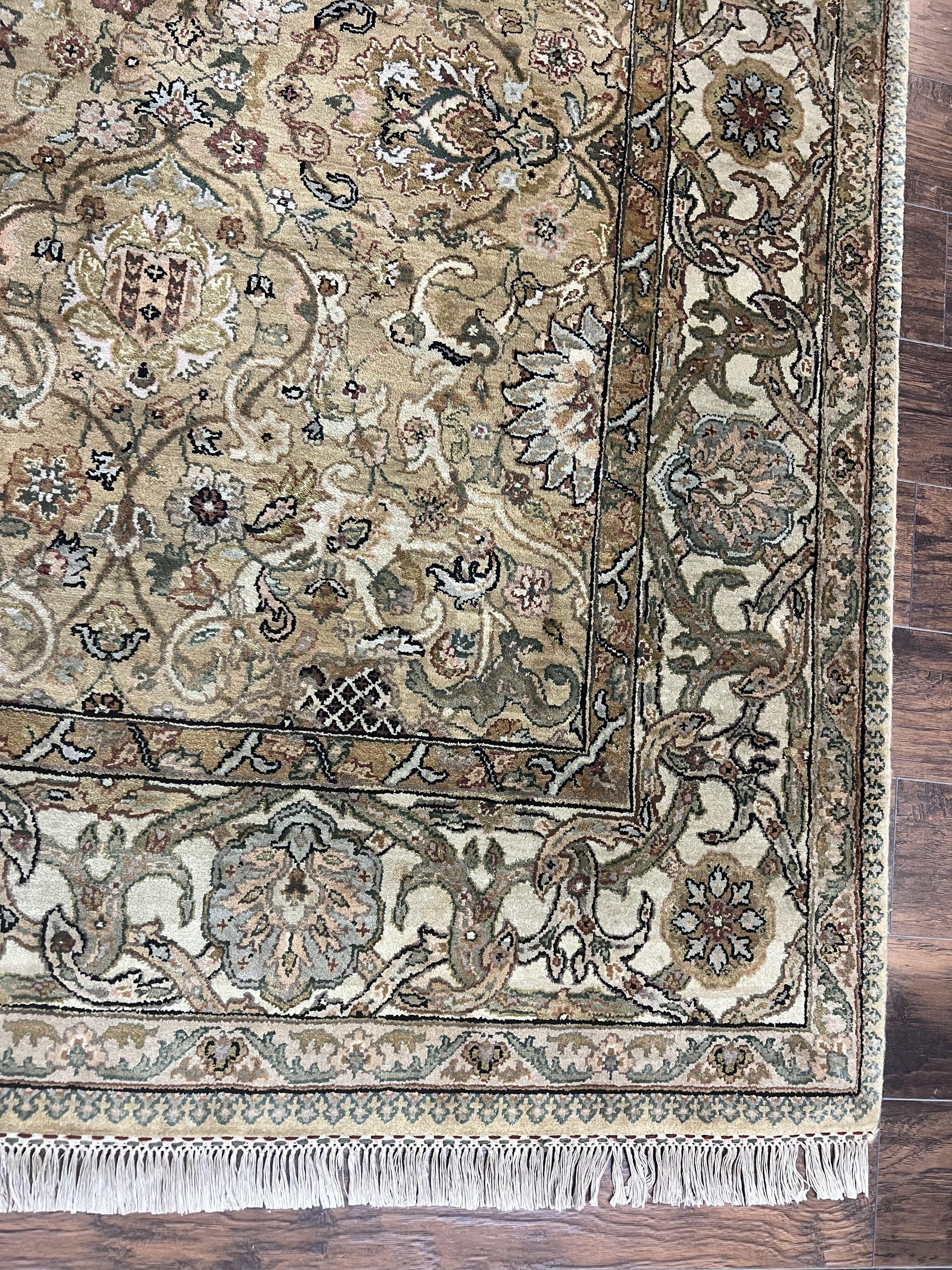 Indo Mahal Rug 8x10, Indian Jaipur Rug 8 x 10 ft, Wool Indo Persian Carpet, Handmade Traditional Floral Area Rug, Olive Green, Vintage Rug - Nuvé