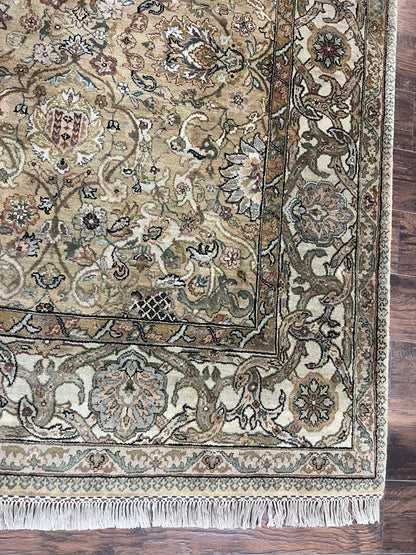 Indo Mahal Rug 8x10, Indian Jaipur Rug 8 x 10 ft, Wool Indo Persian Carpet, Handmade Traditional Floral Area Rug, Olive Green, Vintage Rug - Nuvé