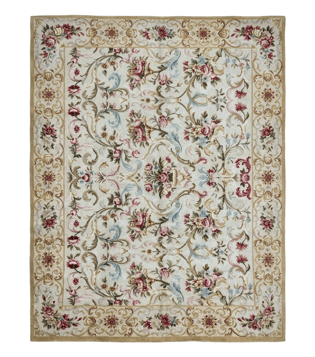 Aubusson Rug 8x10, French European Design, Vintage Handmade Wool Carpet, Aubusson Rug with Pile, Floral