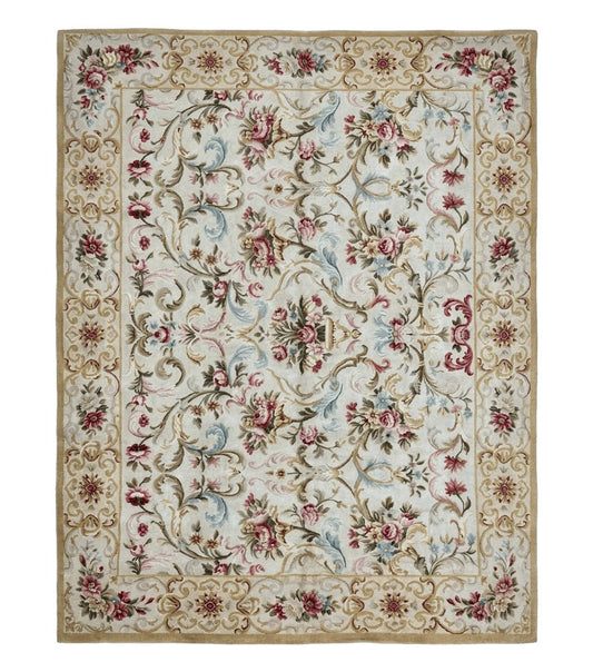 Aubusson Rug 8x10, French European Design, Vintage Handmade Wool Carpet, Aubusson Rug with Pile, Floral