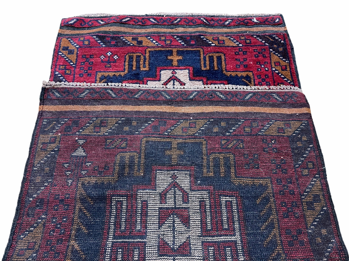 2' 9" X 4' 7" Vintage Handmade Tribal Wool Rug Balouchi Rug Afghan Rug Red Beige