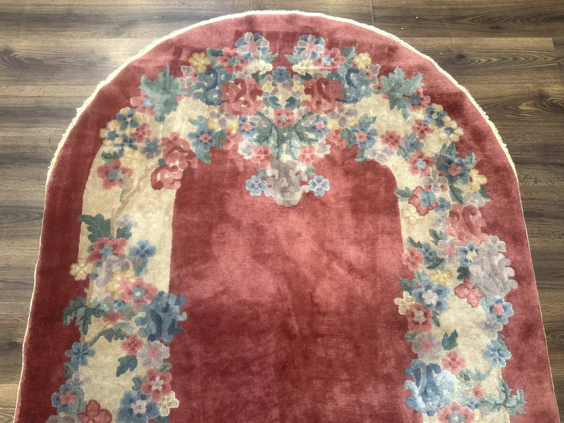 Oval Chinese Peking Rug 5x8, Pink, Floral, Vintage Chinese Wool Carpet - Nuvé