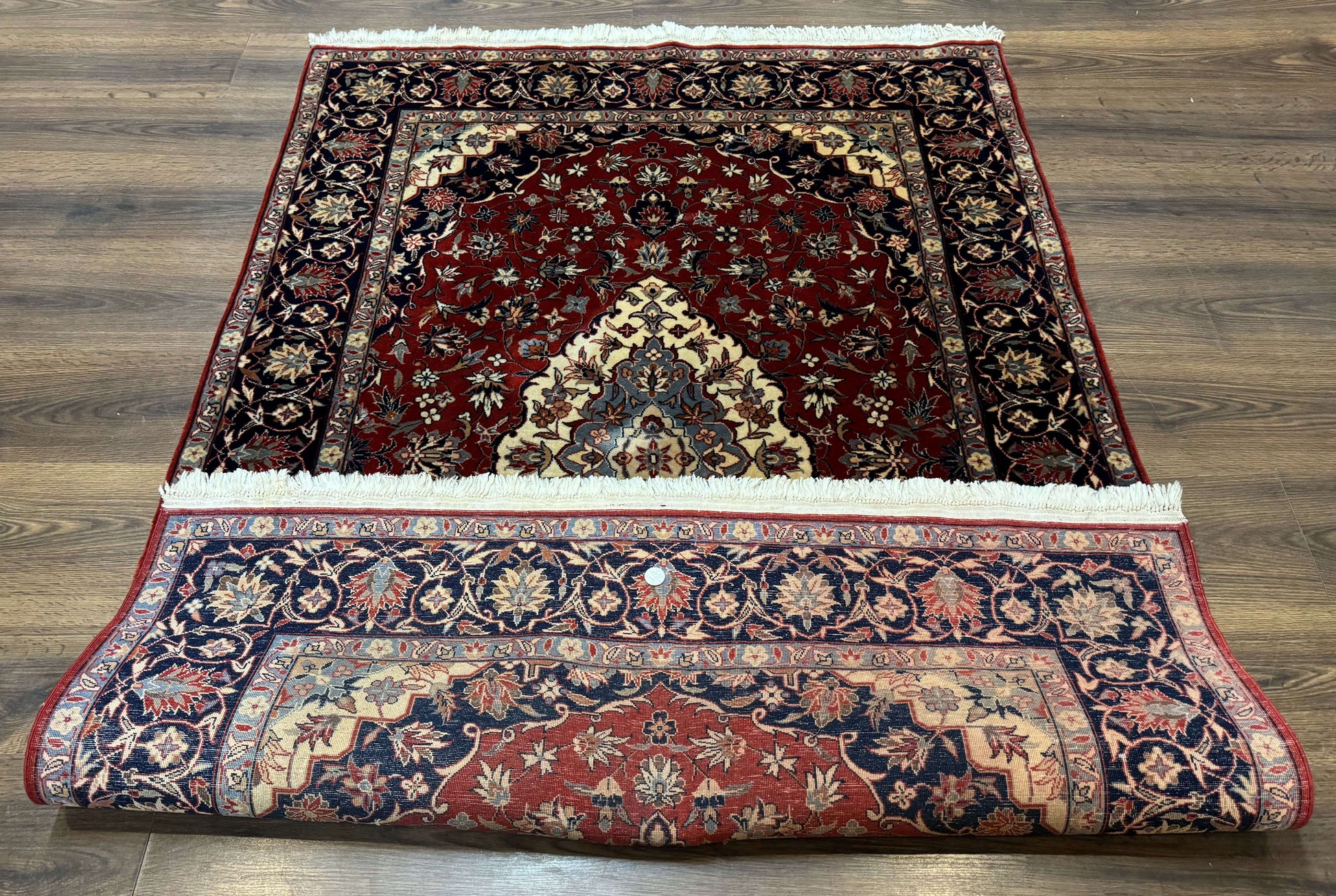 Sino Persian Rug 4x6, Traditional Wool Hand Knotted Carpet, Red Navy Blue, 225 KPSI - Nuvé