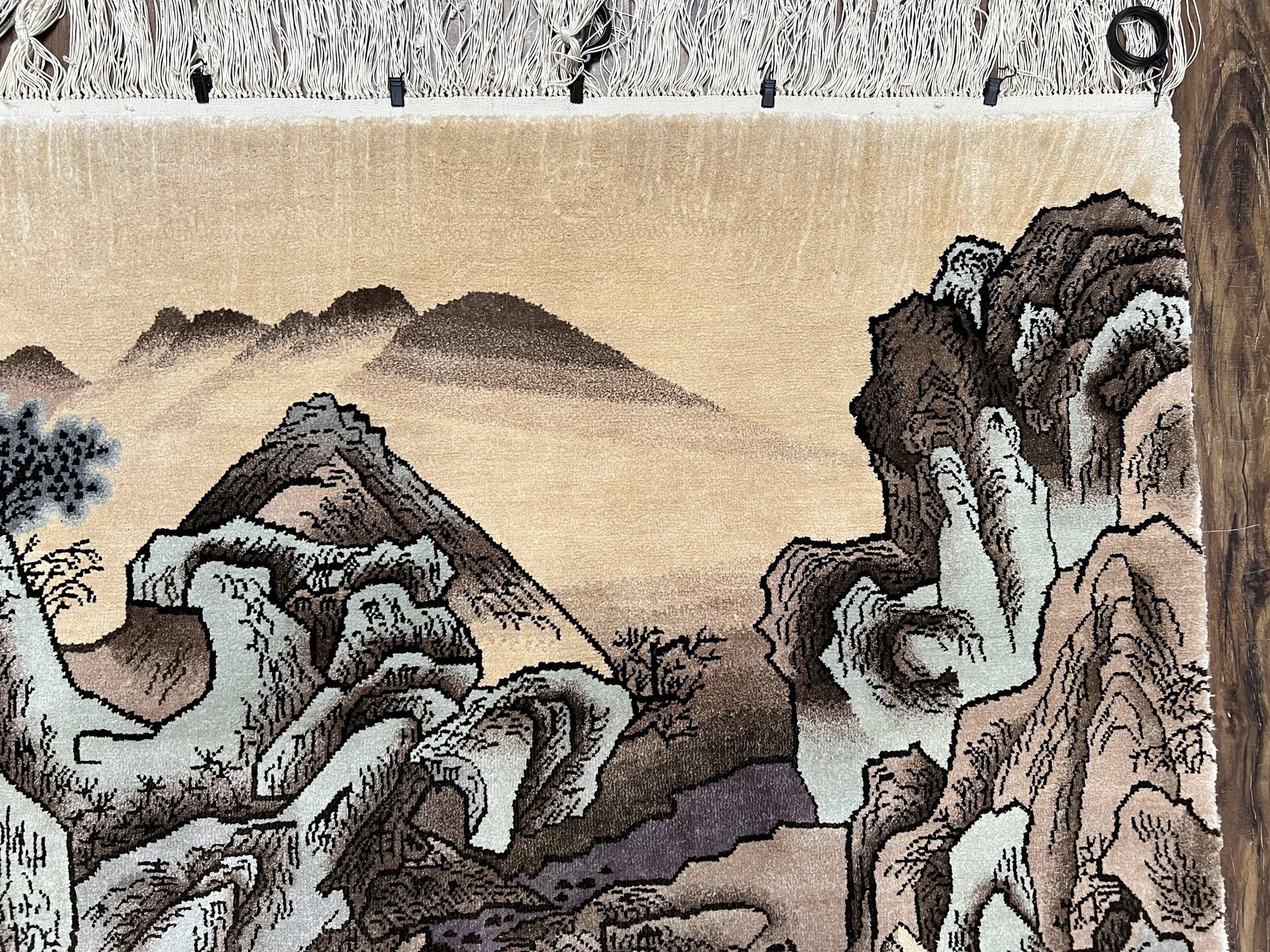 Silk Chinese Wall Hanging Rug 3x6 ft Tapestry, Pagoda Scene, Pictorial, High Quality Fine Hand Knotted Vintage, Asian Oriental Handmade Nice - Nuvé
