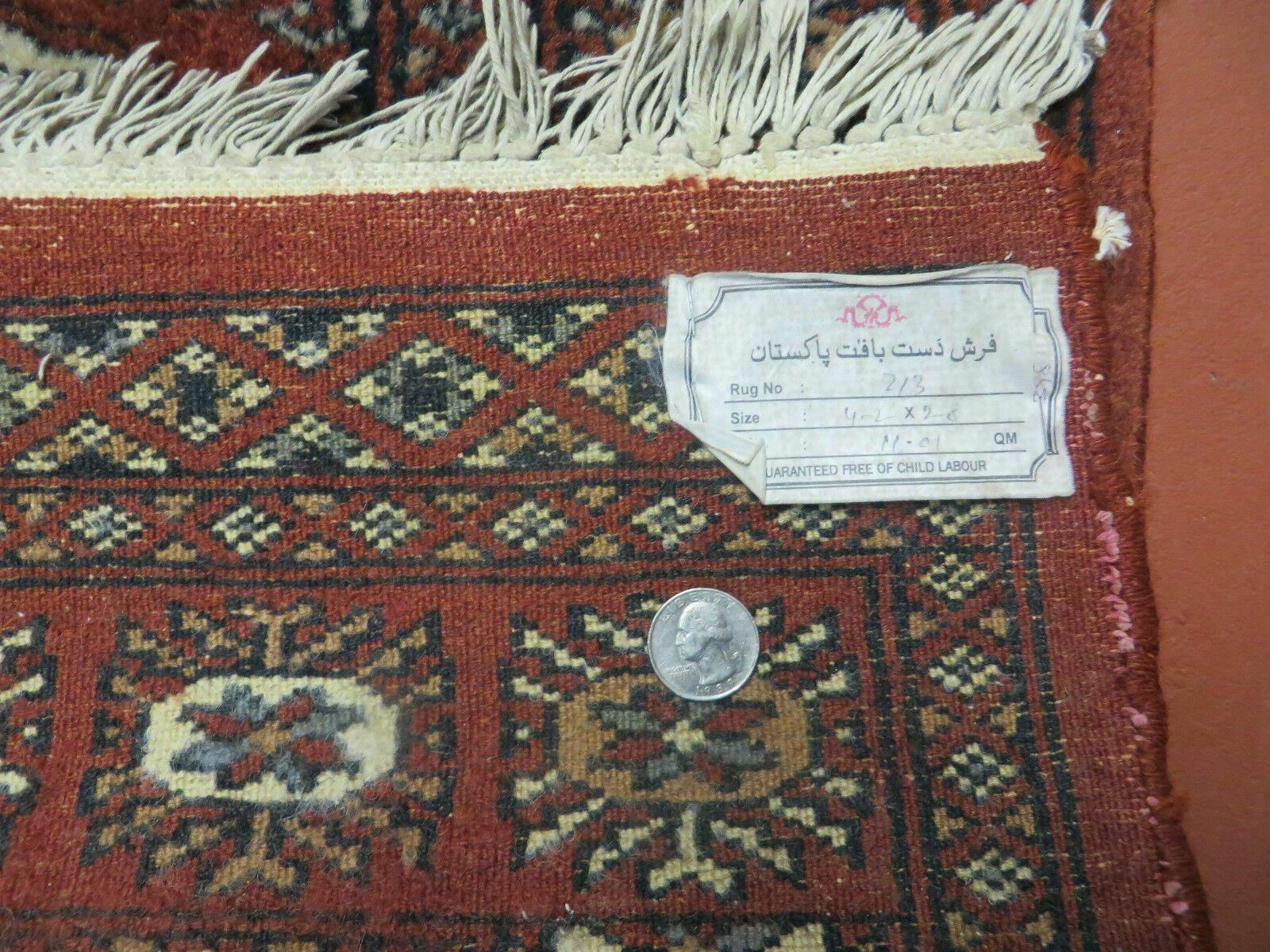 3' X 4' Vintage Handmade Pakistan Turkoman Bokhara Fine Woven Wool Rug - Nuvé