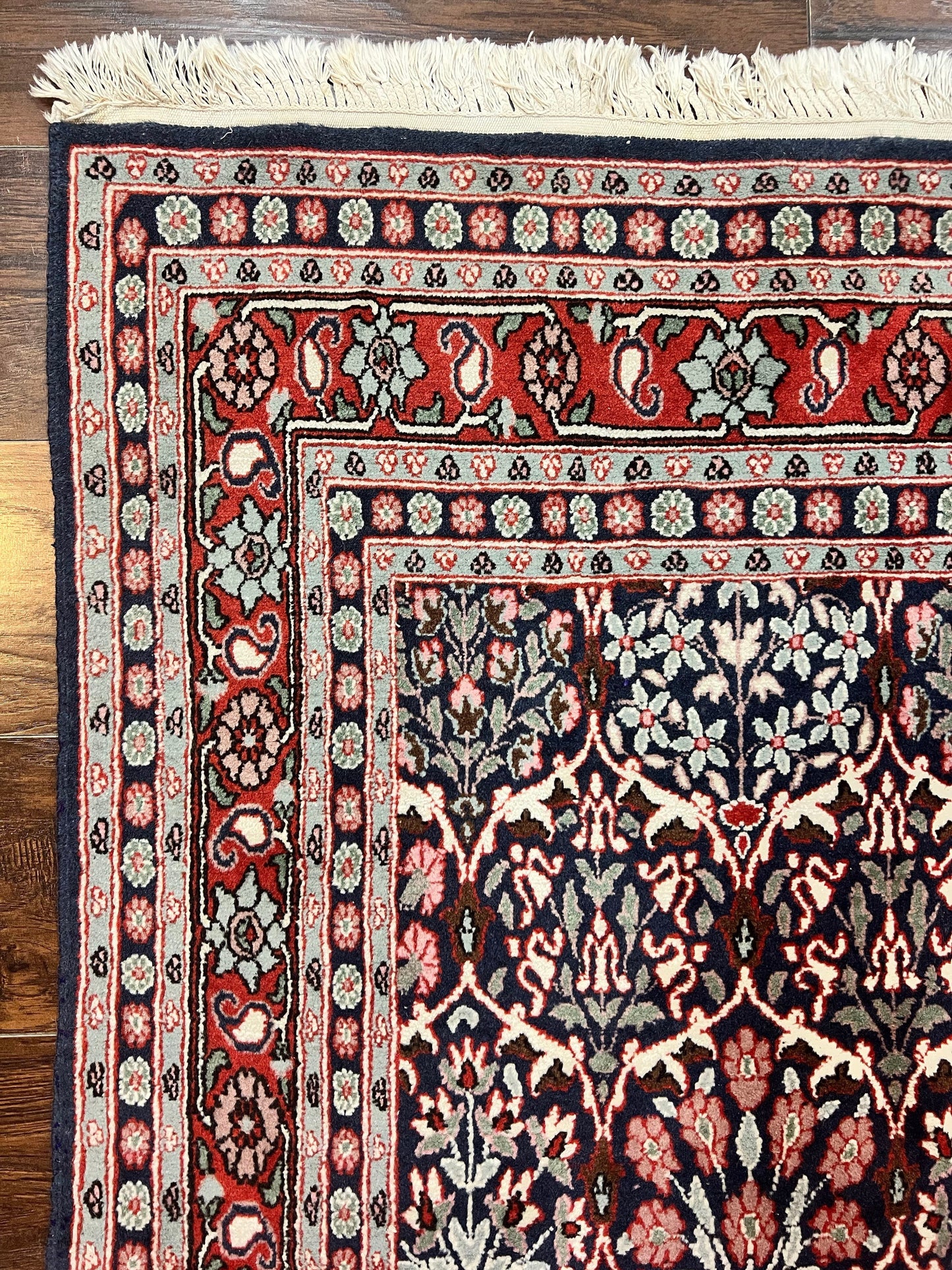 Pak Persian Rug 3x4, Wool Hand Knotted Vintage Traditional Carpet, Navy Blue & Red, Very Fine Small Handmade Floral Rug - Nuvé