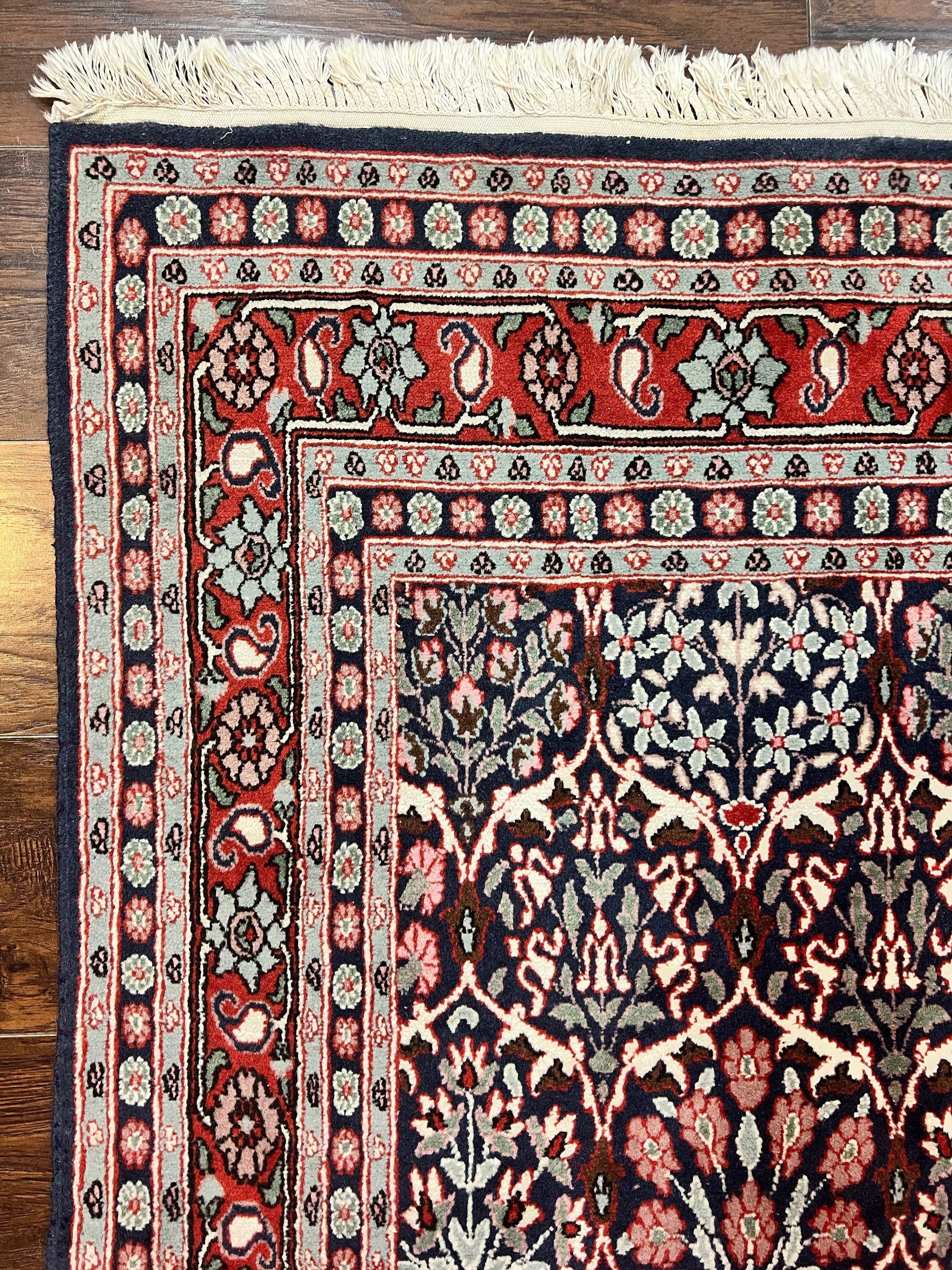 Pak Persian Rug 3x4, Wool Hand Knotted Vintage Traditional Carpet, Navy Blue & Red, Very Fine Small Handmade Floral Rug - Nuvé