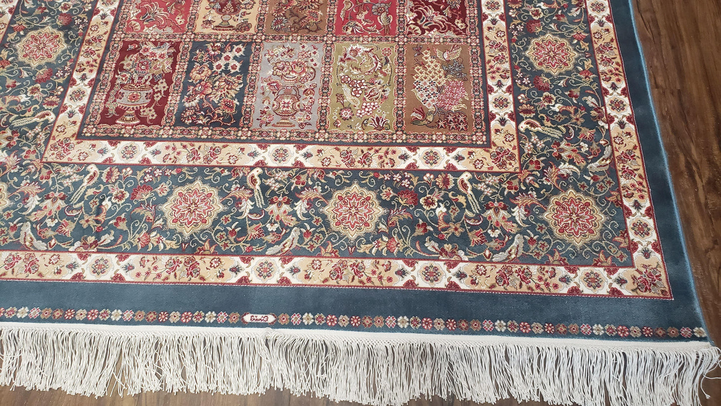 Silk Carpet 4x6 Blue, Panel Design, Four Seasons Pattern, Super Fine & Soft, Bamboo Silk, 4 x 6 Oriental Area Rug, High Quality, New Rug - Nuvé