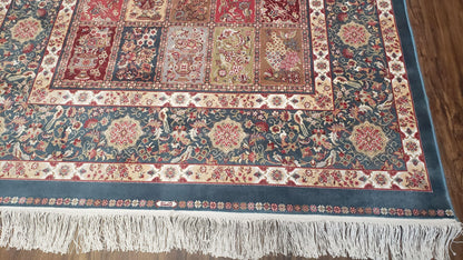 Silk Carpet 4x6 Blue, Panel Design, Four Seasons Pattern, Super Fine & Soft, Bamboo Silk, 4 x 6 Oriental Area Rug, High Quality, New Rug - Nuvé