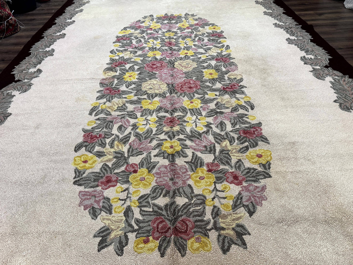 Palace Size American Hooked Rug 11x20 Aubusson Style Ivory - Nuvé