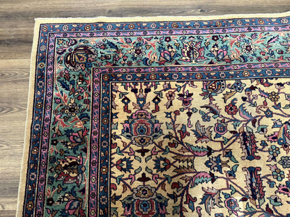 Antique Persian Rug 10x15, Camel and Cyan, Allover Pattern, Rare, Samarkand Rug - Nuvé