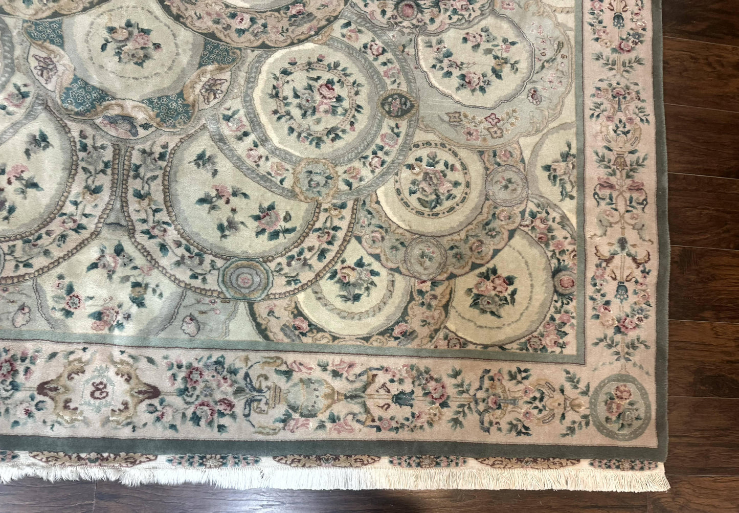 Pak Persian Rug 9x12, Wool with Silk Highlights, European Design, Floral, Green - Nuvé