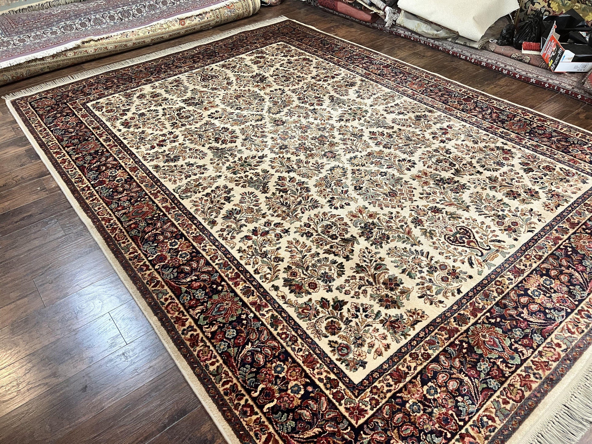 Karastan Rug 8' 8" x 12', Ivory Sarouk #760, Original Karastan Carpet 700 Series, Wool Karastan Area Rug, USA Made, Large Karastan w/ Label - Nuvé