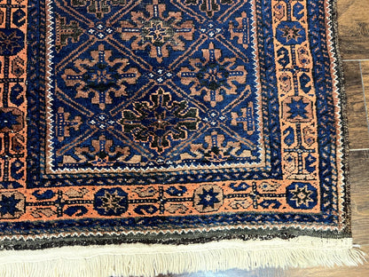 Small Antique Persian Rug 2.7 x 4.7, Handmade Wool Rug, Navy Blue, Balouch Rug, Tribal Rug - Nuvé
