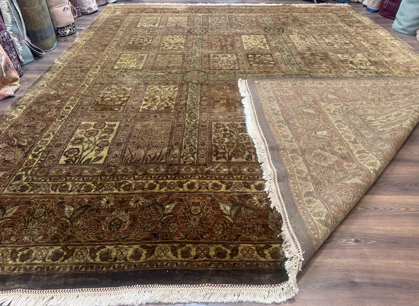 Large Indian Wool Rug 12x14, Wool Handmade Panel Design Carpet, Traditional, Palace Size - Nuvé