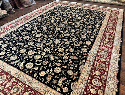 Sino Persian Rug 9x12, Fine Elegant Oriental Carpet 200 KPSI, Black and Dark Red, Allover Floral - Nuvé