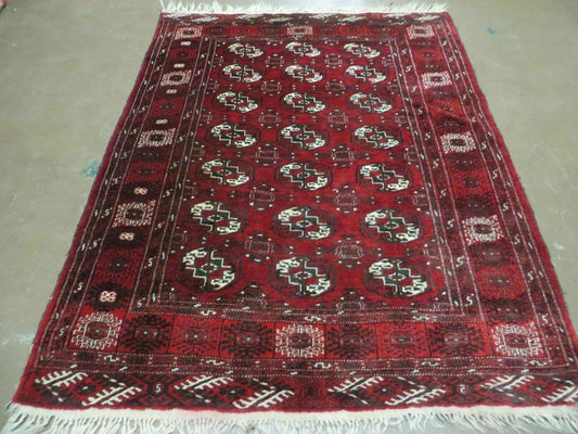4' 5" X 5' 7" Semi Antique Handmade Afghan Yamud Turkoman Bokhara Wool Rug - Nuvé