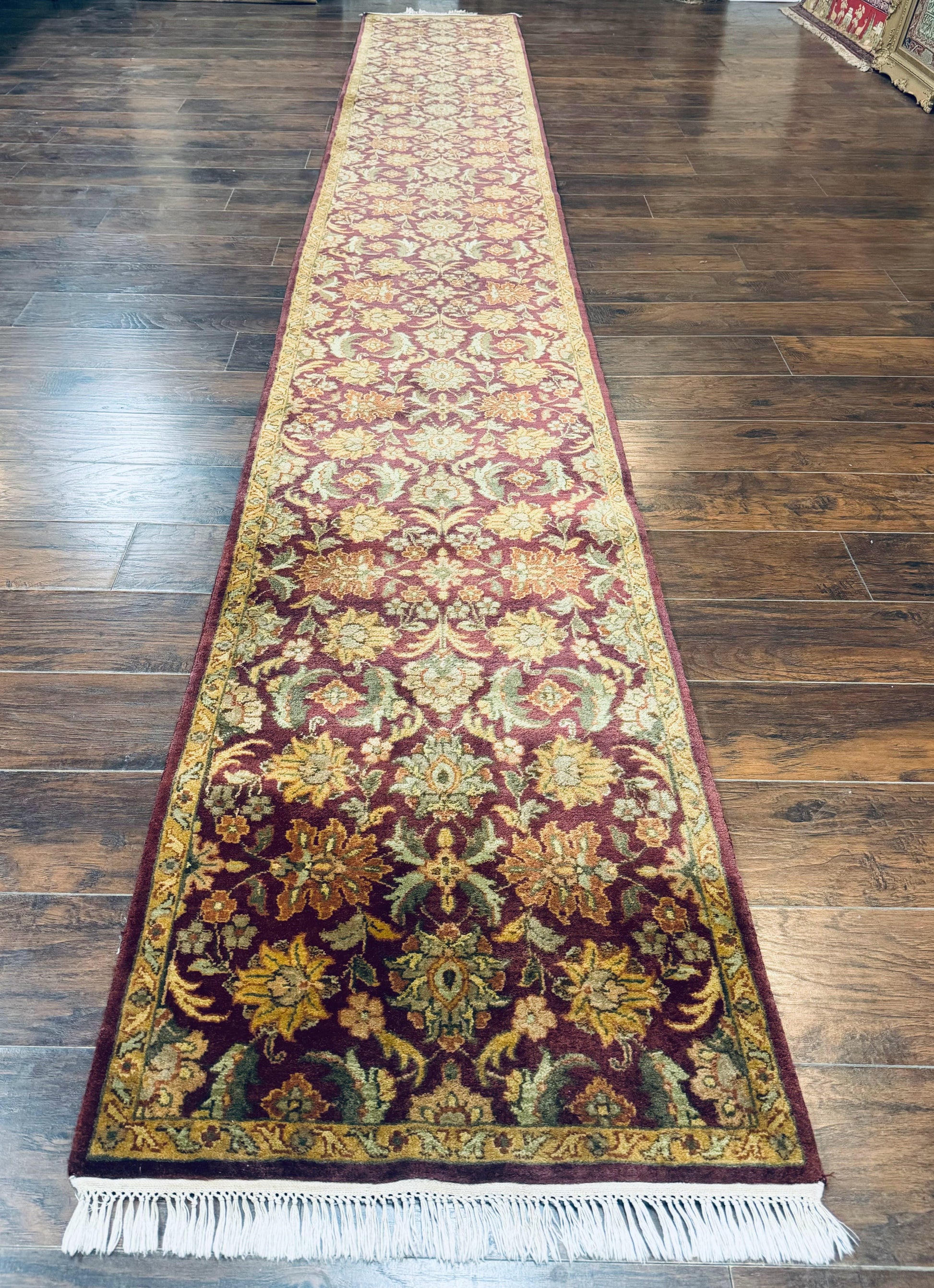 Indian Agra Runner Rug 2.6 x 17.5, Long Runner Rug for Hallway, Floral Handmade - Nuvé