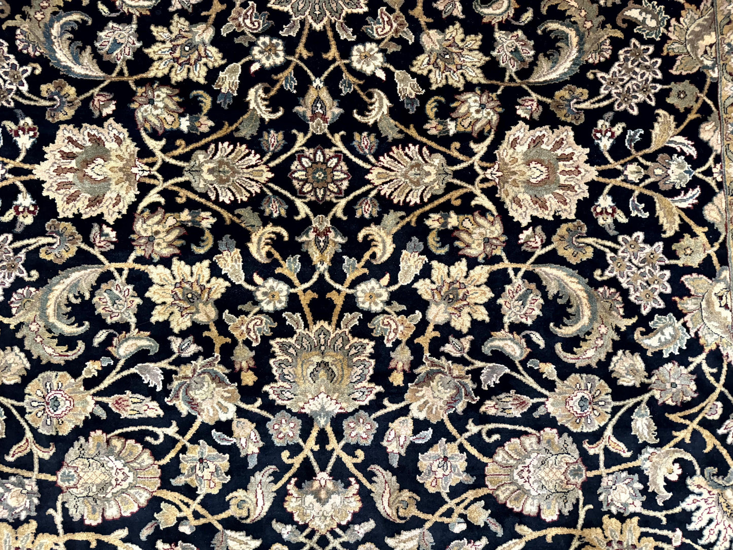 Indo Persian Rug 8x10, Black and Green, Wool, Handmade, Traditional, Floral Allover, Vintage - Nuvé