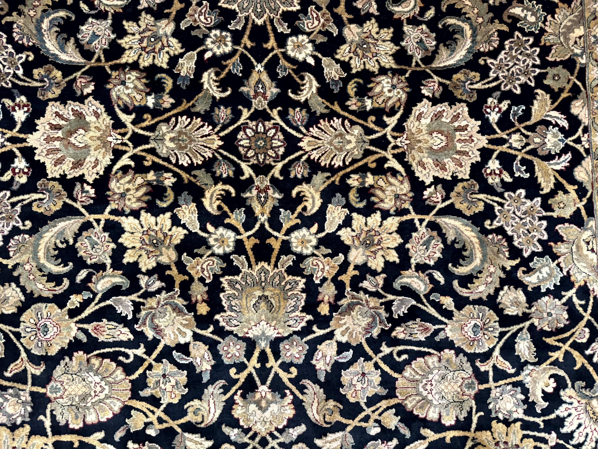Indo Persian Rug 8x10, Black and Green, Wool, Handmade, Traditional, Floral Allover, Vintage - Nuvé