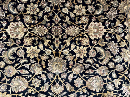 Indo Persian Rug 8x10, Black and Green, Wool, Handmade, Traditional, Floral Allover, Vintage - Nuvé