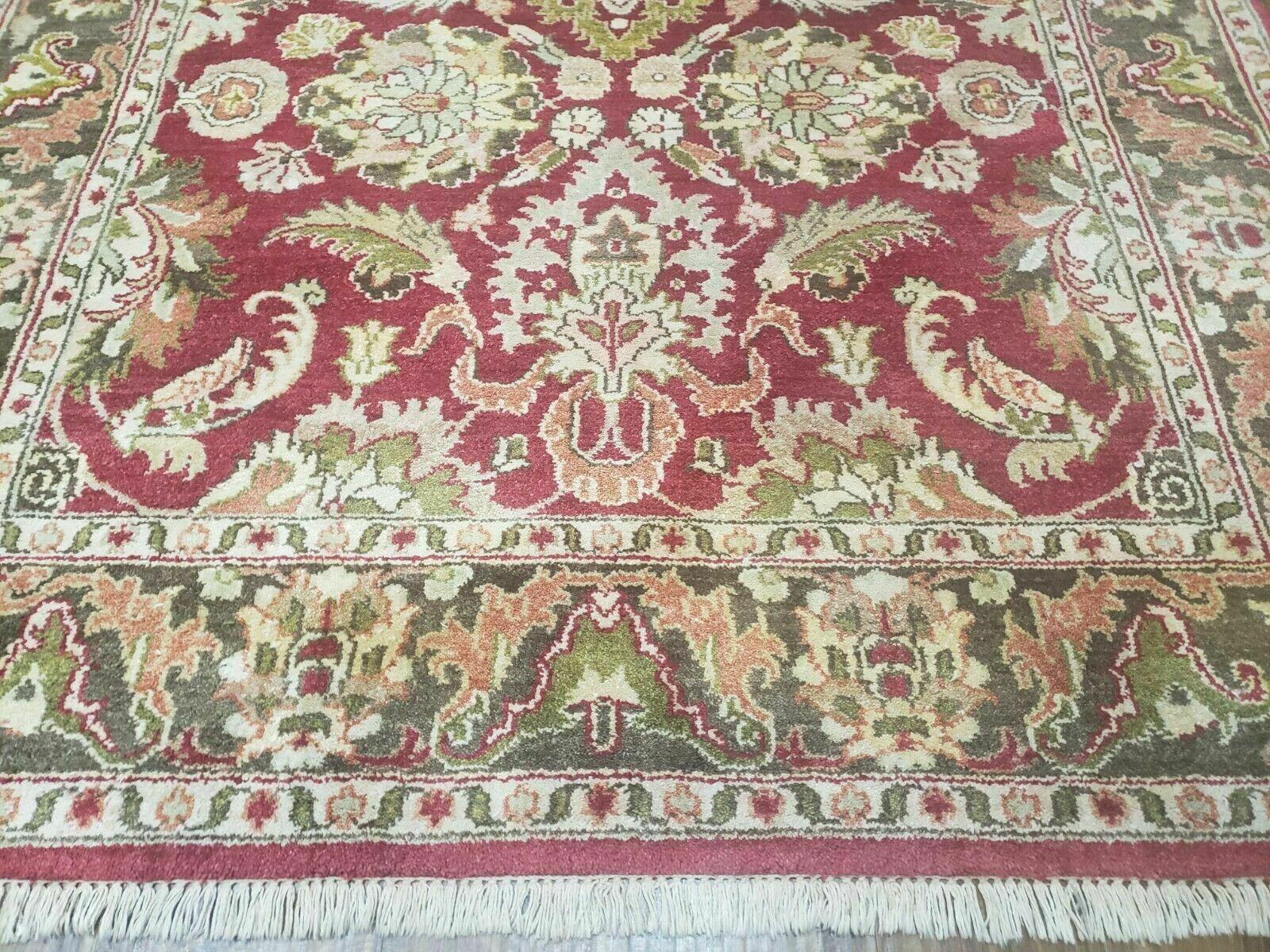 Indo Persian Rug 6x9, Hand Knotted Vintage Indian Sultanabad Agra Wool Rug, Handmade Oriental Carpet 6 x 9, Red Large Floral Design - Nuvé