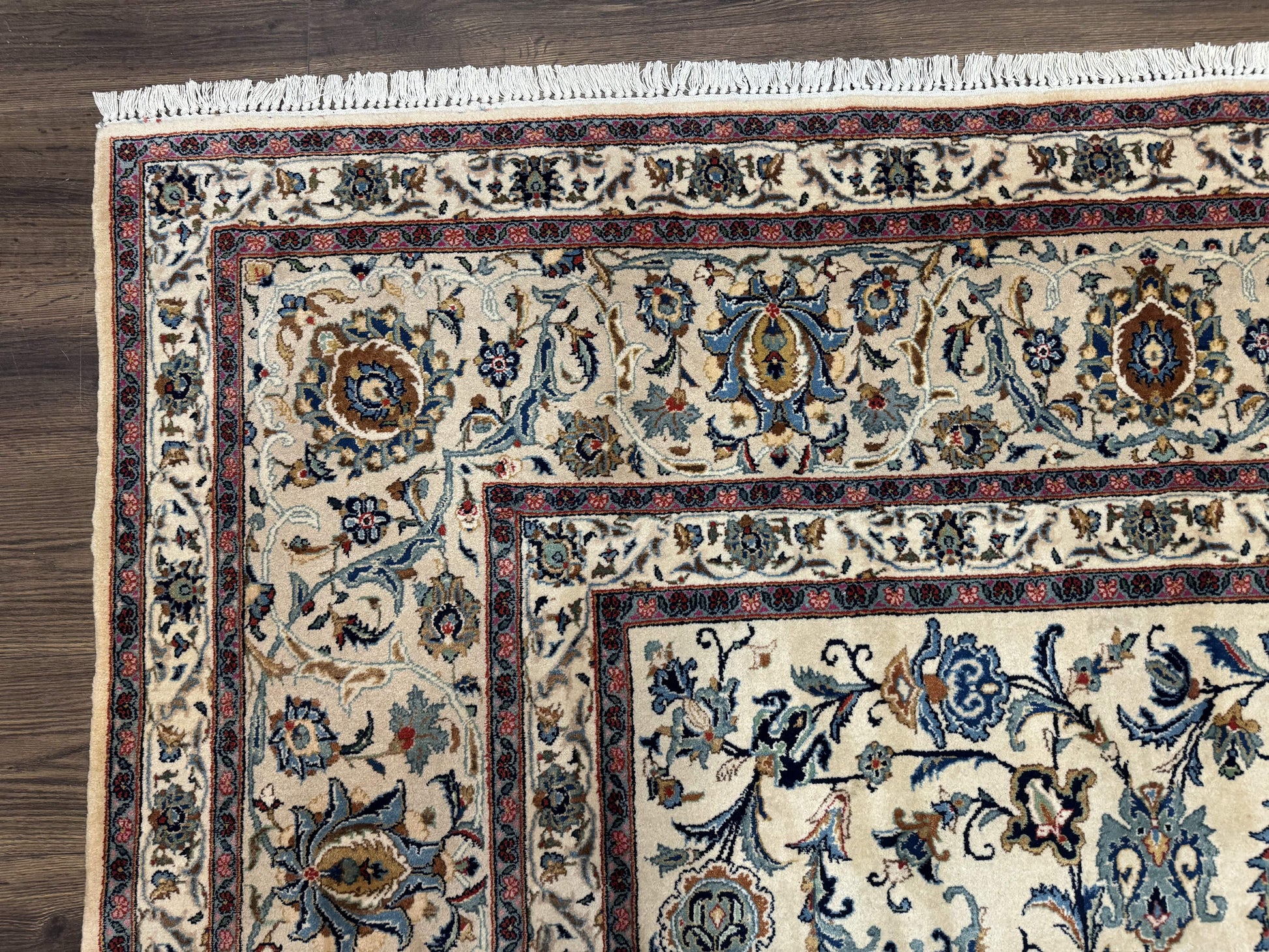 Persian Kashan Rug 10x14, Bone - Beige and Blue, Allover Pattern, Traditional Persian Carpet, Fine 260 KPSI - Nuvé