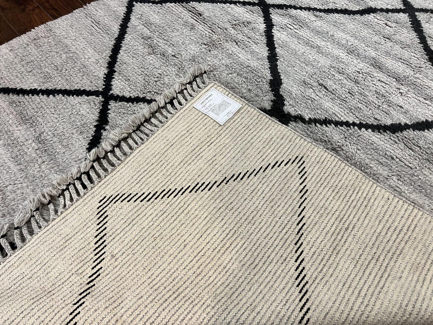 Modern Shag Rug 8x10, Gray and Black, Wool and Cotton, Lulu and Georgia, Handmade Indian Shag Rug - Nuvé