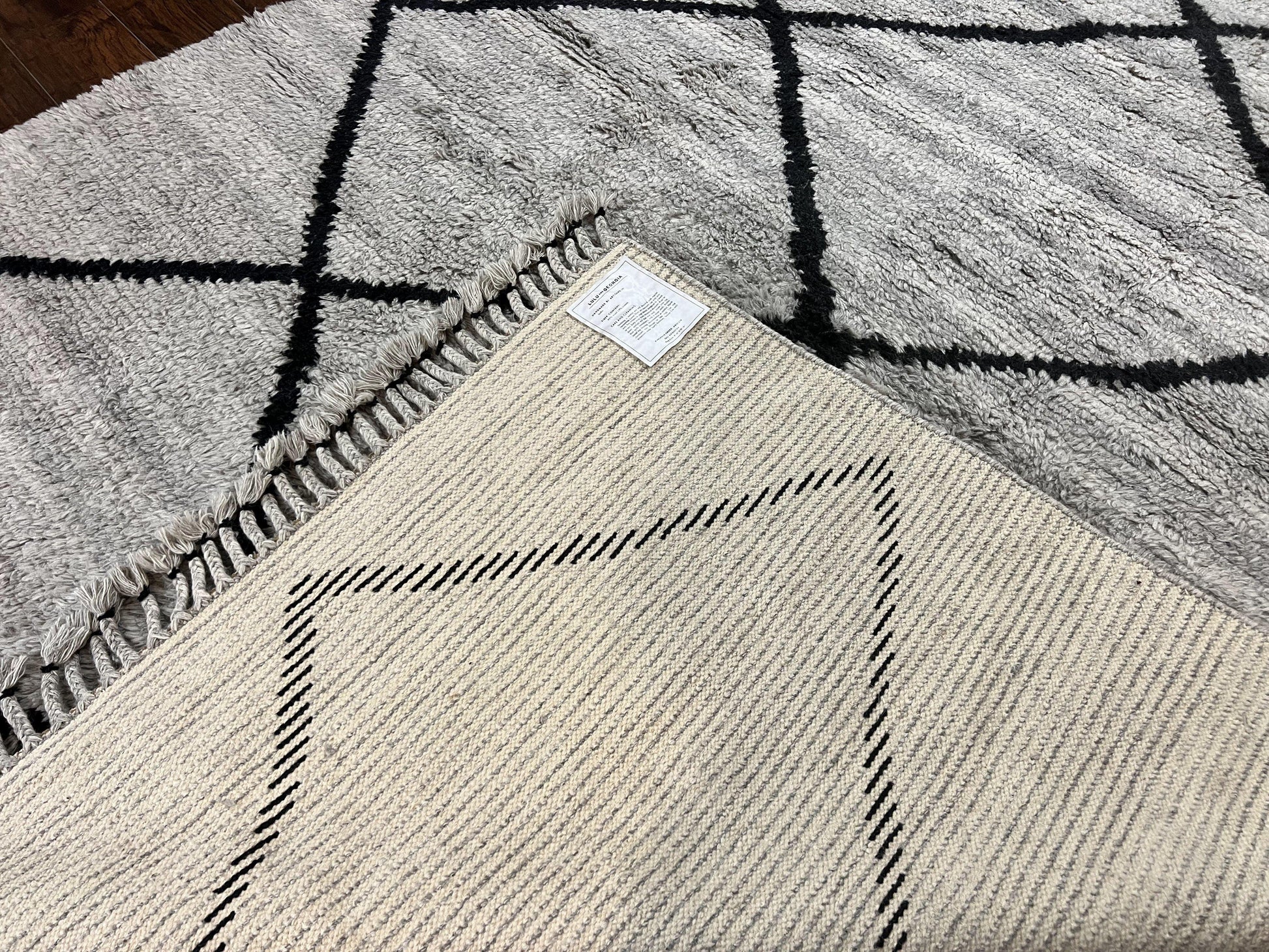 Modern Shag Rug 8x10, Gray and Black, Wool and Cotton, Lulu and Georgia, Handmade Indian Shag Rug - Nuvé