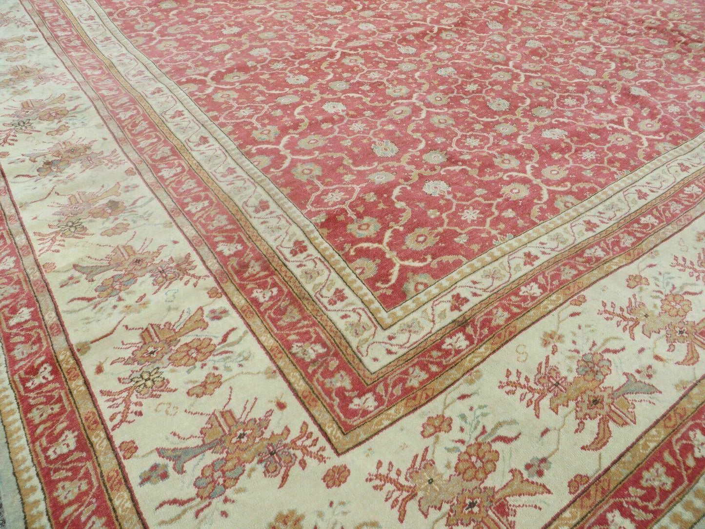 12' X 18' Palace Size Handmade Egyptian Wool Rug Carpet Soft Colors Red & Beige - Nuvé