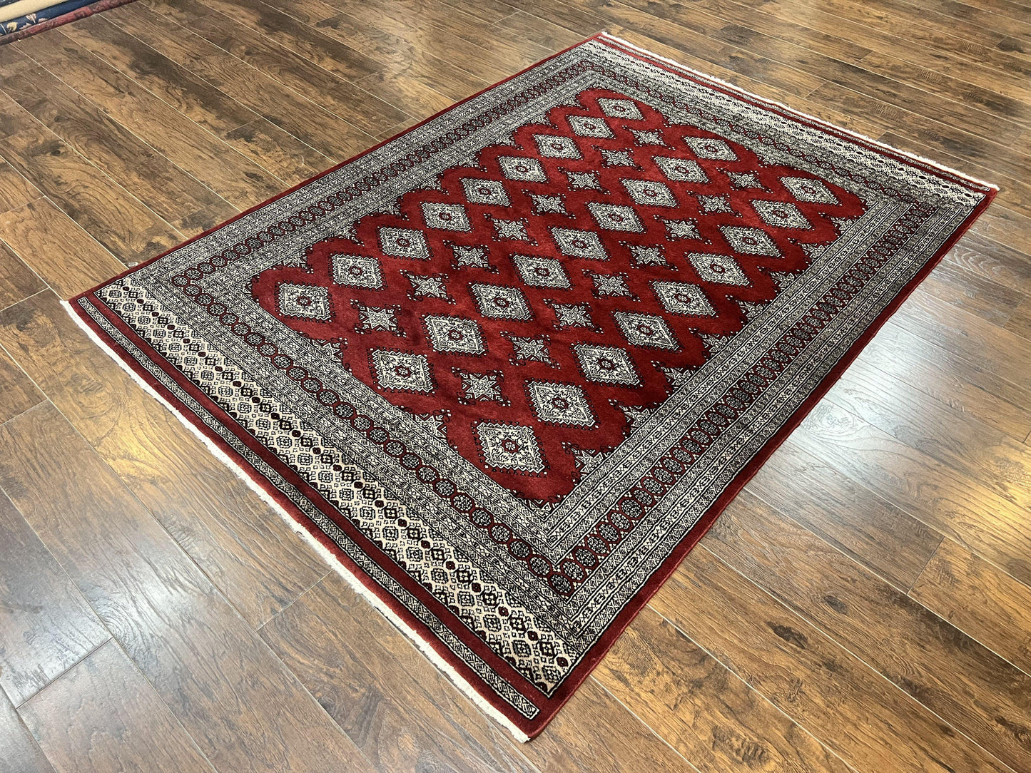 Pakistani Bokhara Rug 6x8, Fine Turkoman Carpet, Wool Handmade Vintage, Red, 6 x 8 Medium Sized Rug, Turkmen Rug - Nuvé