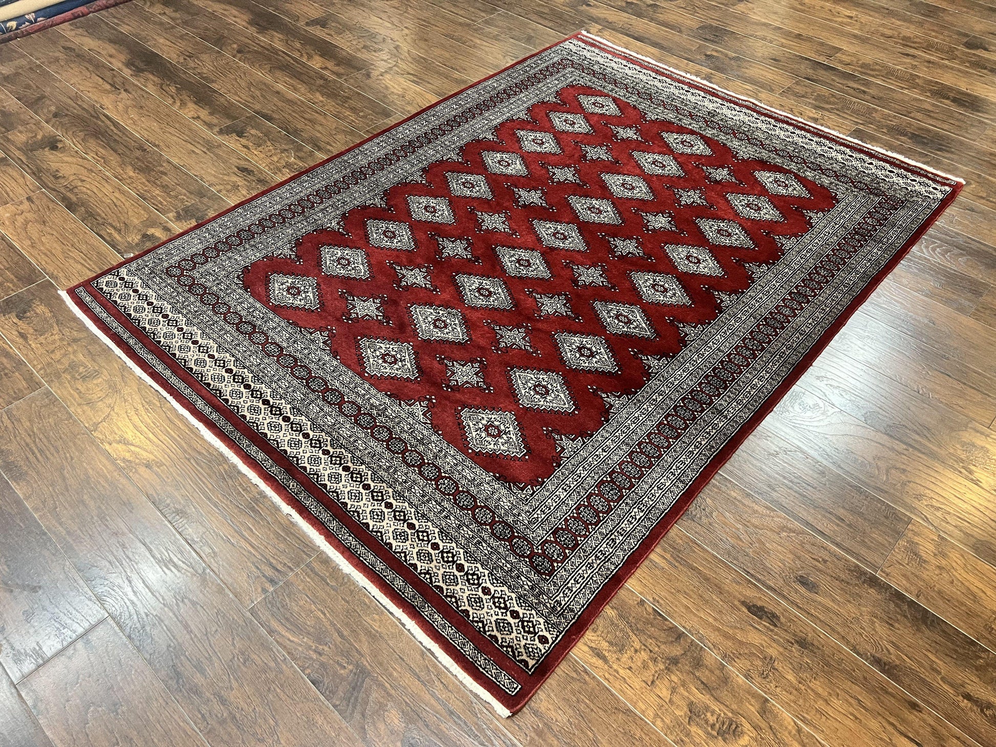 Pakistani Bokhara Rug 6x8, Fine Turkoman Carpet, Wool Handmade Vintage, Red, 6 x 8 Medium Sized Rug, Turkmen Rug - Nuvé