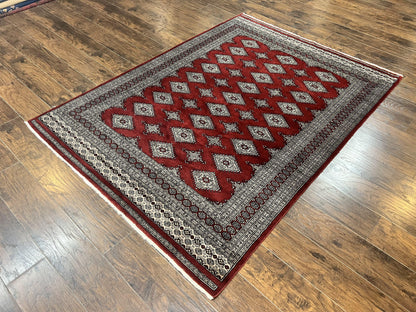 Pakistani Bokhara Rug 6x8, Fine Turkoman Carpet, Wool Handmade Vintage, Red, 6 x 8 Medium Sized Rug, Turkmen Rug - Nuvé