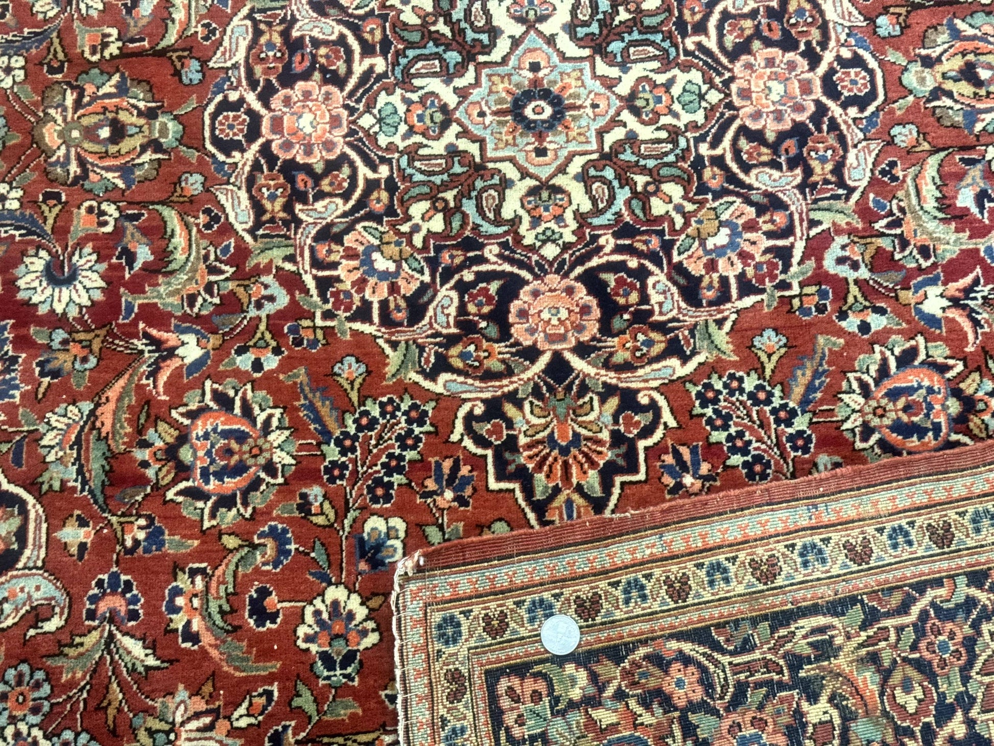 Persian Kashan Rug 4x7, Red, Floral Medallion, Vintage, Wool - Nuvé