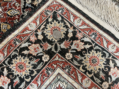 Silk Sino Persian Rug 3x5, Floral Medallion, Hand Knotted Silk Pile Silk Foundation, Traditional Silk Handmade Oriental Carpet, Cream Black - Nuvé