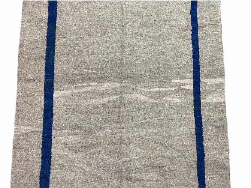 Geometric Turkish Kilim Rug 5' 7" x 7' 9", Flatweave Carpet, Minimal Design, Anatolian Carpet, Gray, Geometric, Dark Blue, Hand-Knotted, New - Nuvé