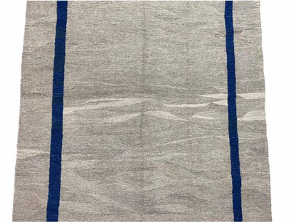 Geometric Turkish Kilim Rug 5' 7" x 7' 9", Flatweave Carpet, Minimal Design, Anatolian Carpet, Gray, Geometric, Dark Blue, Hand-Knotted, New - Nuvé