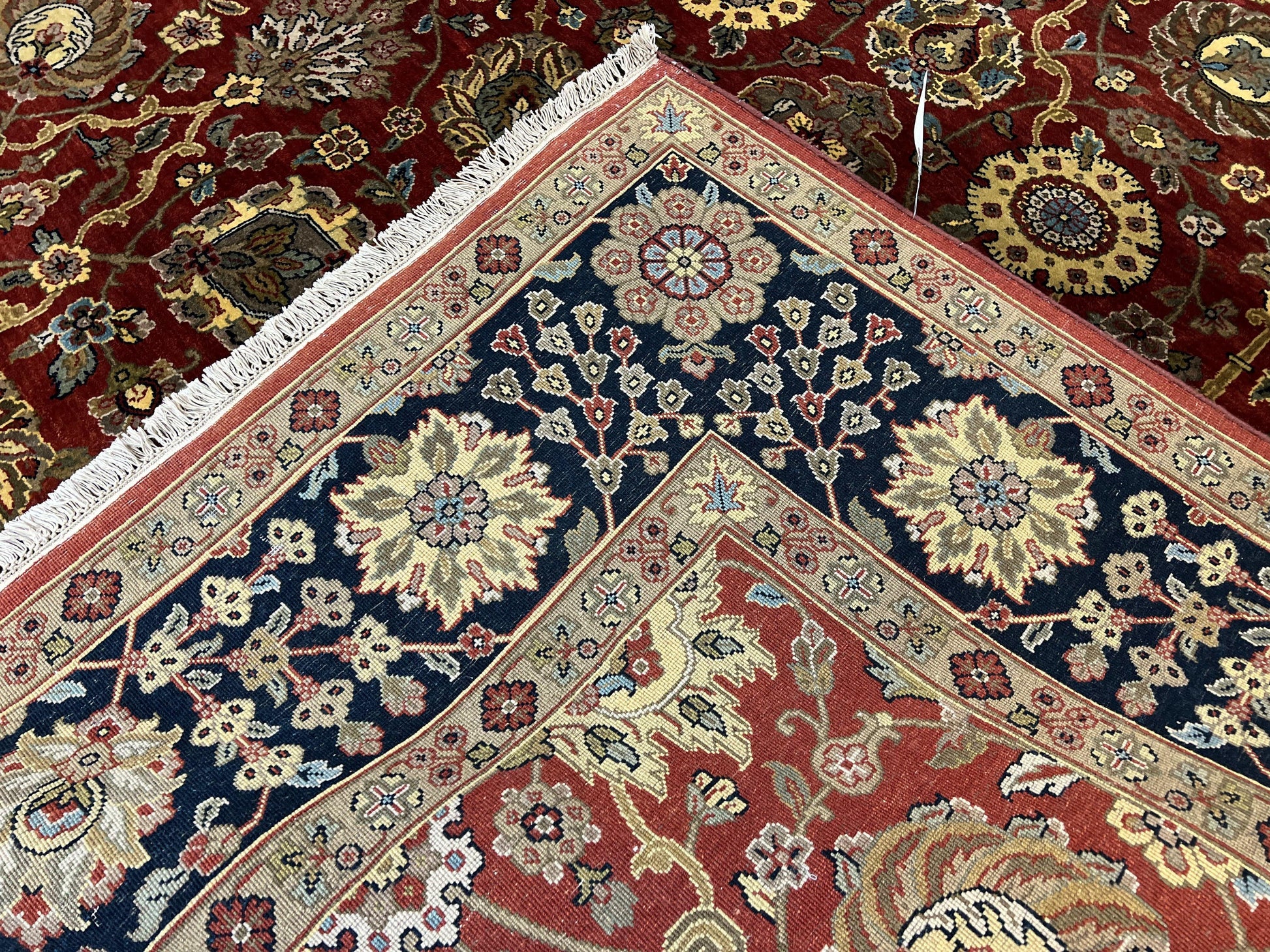 Indo Persian Rug 9x12, Hand Knotted Traditional Indian Wool Oriental Carpet 9 x 12 ft, Maroon and Navy Blue, Floral Allover 9x12 Vintage Rug - Nuvé