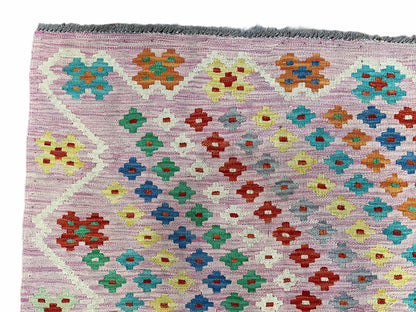 Pink Kilim Rug 6x8 Colorful Turkish Kilim Rug 6 x 8 Flat Weave Kilim Playful Kilim Multicolor Anatolian Chobi New Kilim - Nuvé