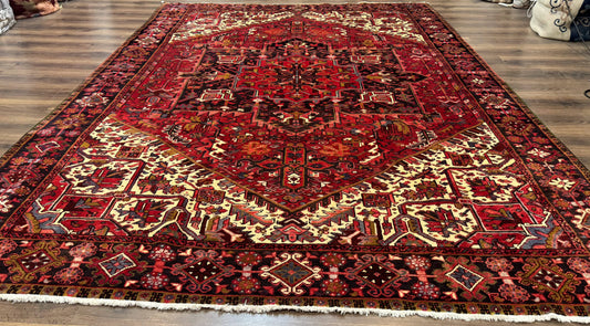 Persian Heriz Rug 8x11, Geometric Design, Red & Cream - Nuvé