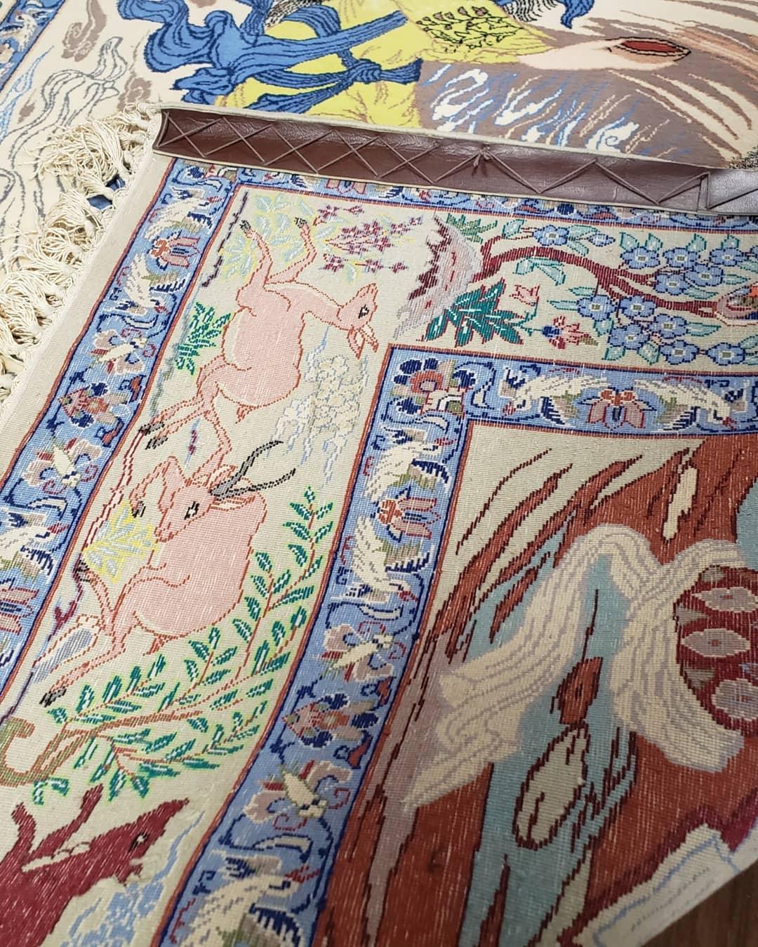 Semi Antique Persian Pictorial Rug 3'6" x 6", Angel Speaking to Prophet, Kork Wool on Silk Foundation, Detailed, Animals, Poetry, Wall Hanging Rug - Nuvé