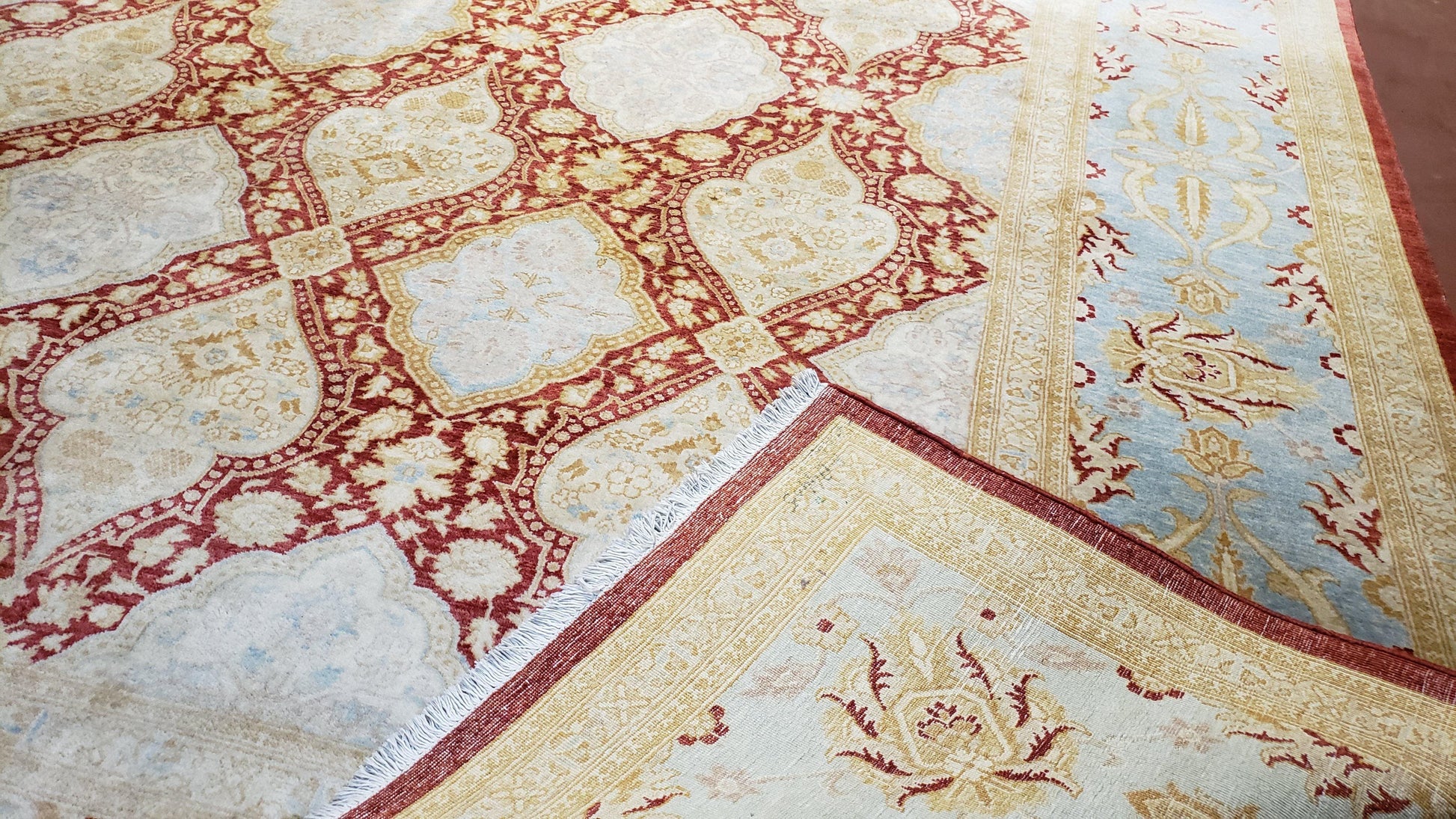 9x12 Peshawar Rug Pakistani Oriental Carpet Sky Blue and Red Wool Vintage Master Bedroom Rug Hand-Knotted Living Room Rug Dining Room Rug - Nuvé