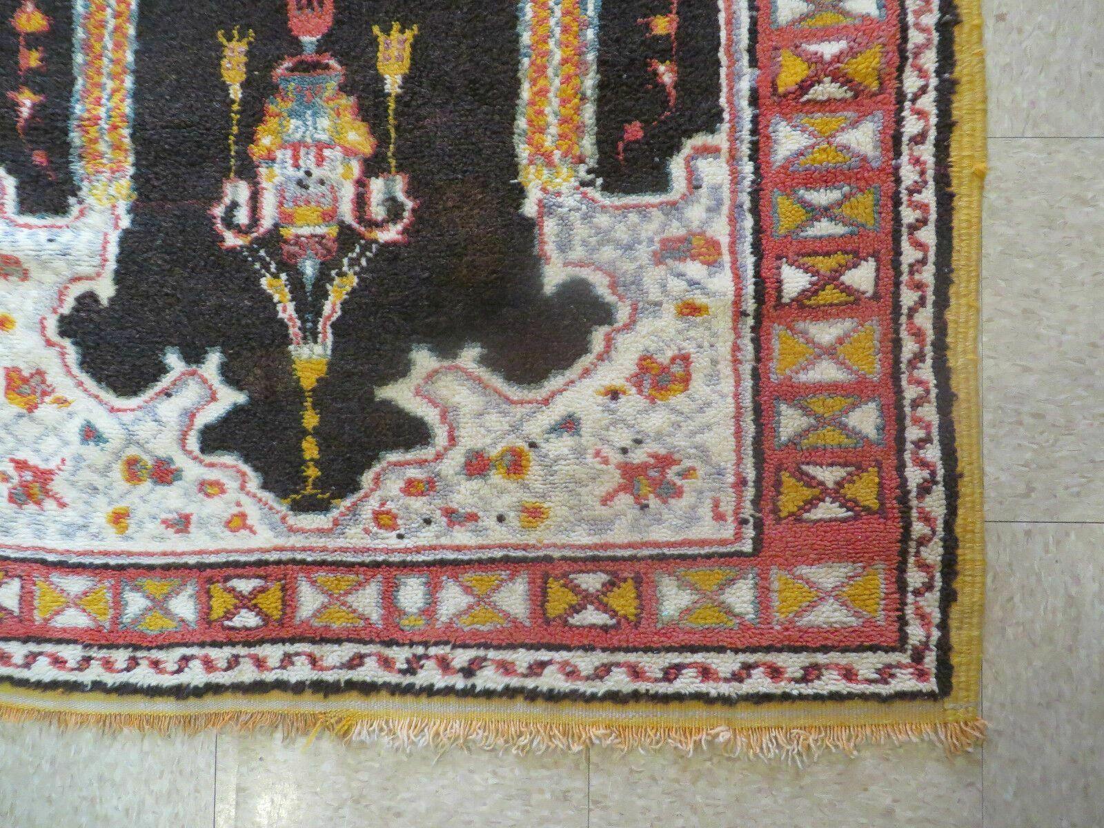 Antique Moroccan Runner Rug 3x7, Moroccan Prayer Rug, Double Mehrab Prayer Arches, Black and Red, Hand-Knotted Wool Carpet, Hallway Rug Nice - Nuvé